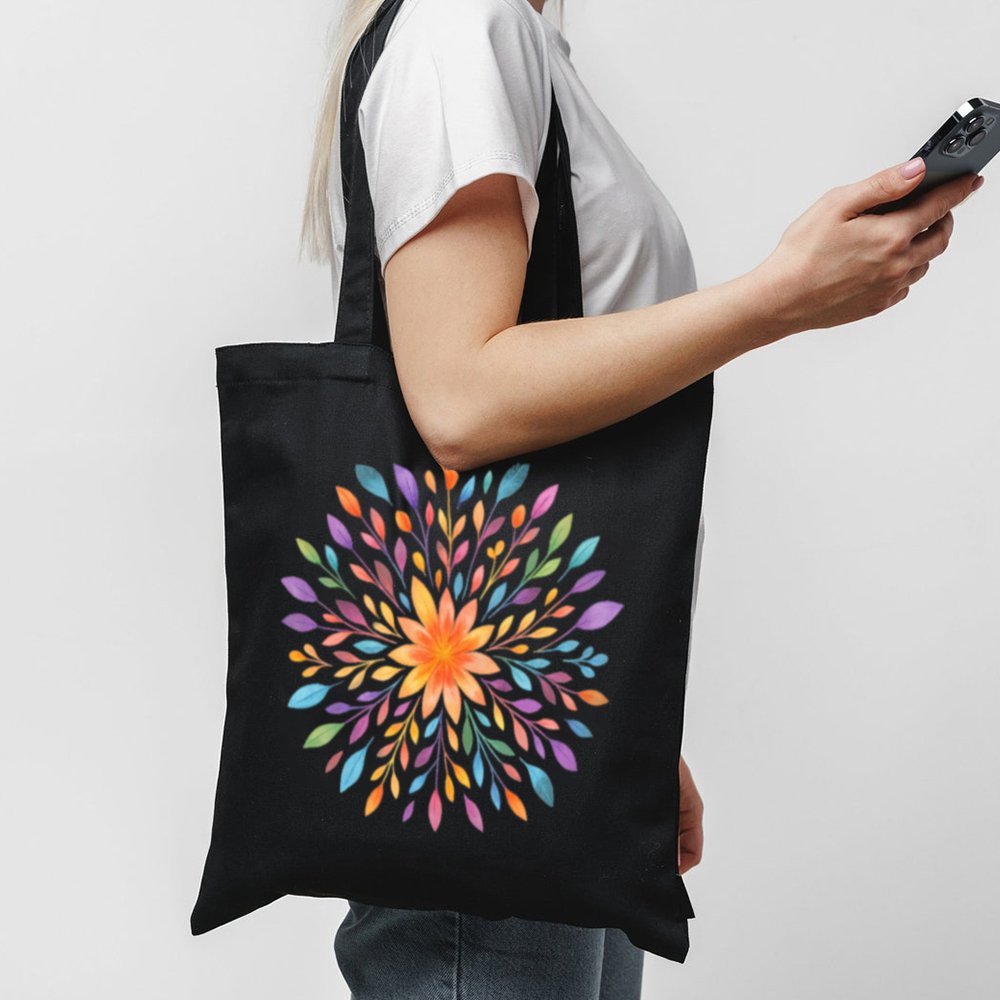 Tode Floral Mandala 1 Black Tote
