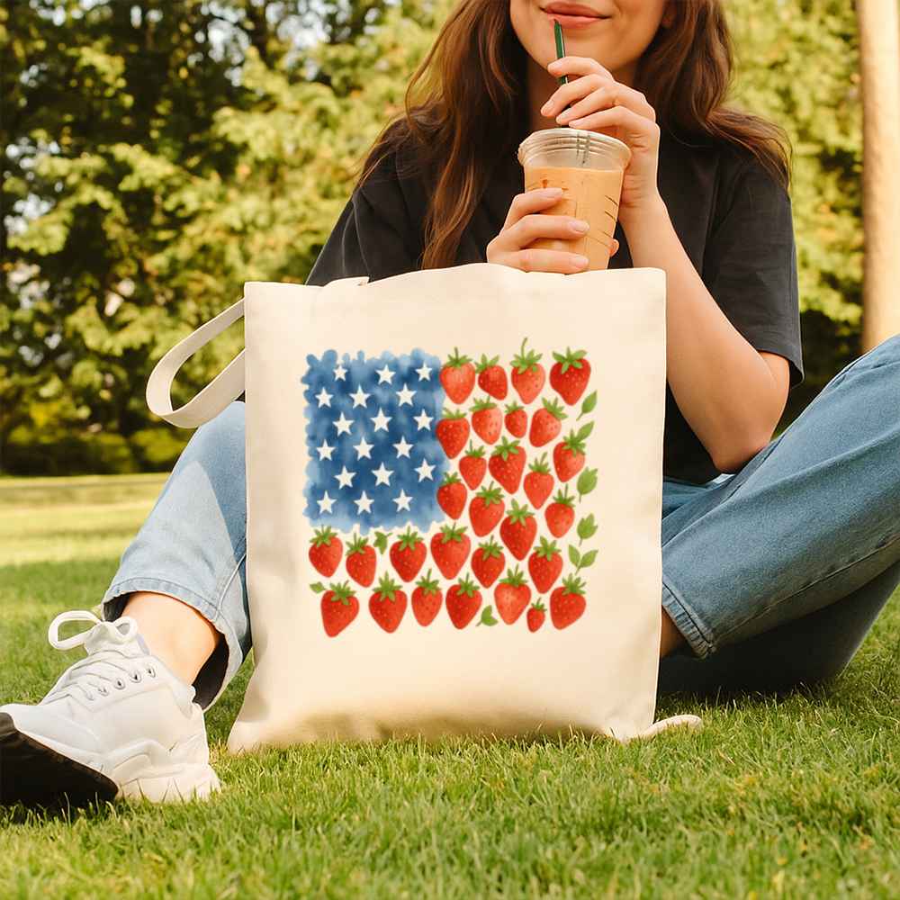 Strawberry American Flag Tote Bag