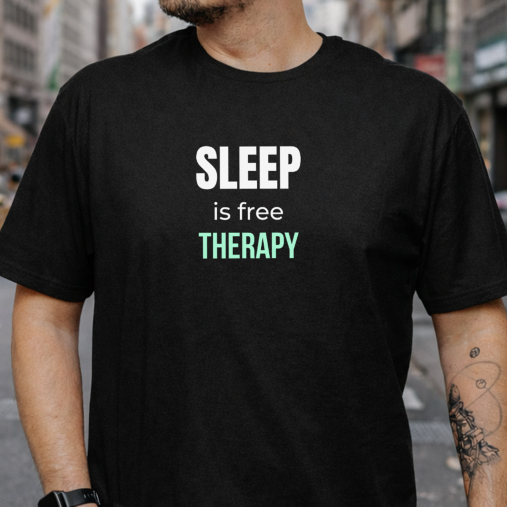 Adult Humor Shirt Sleep Is Free Therapy Quote for Overthinkers