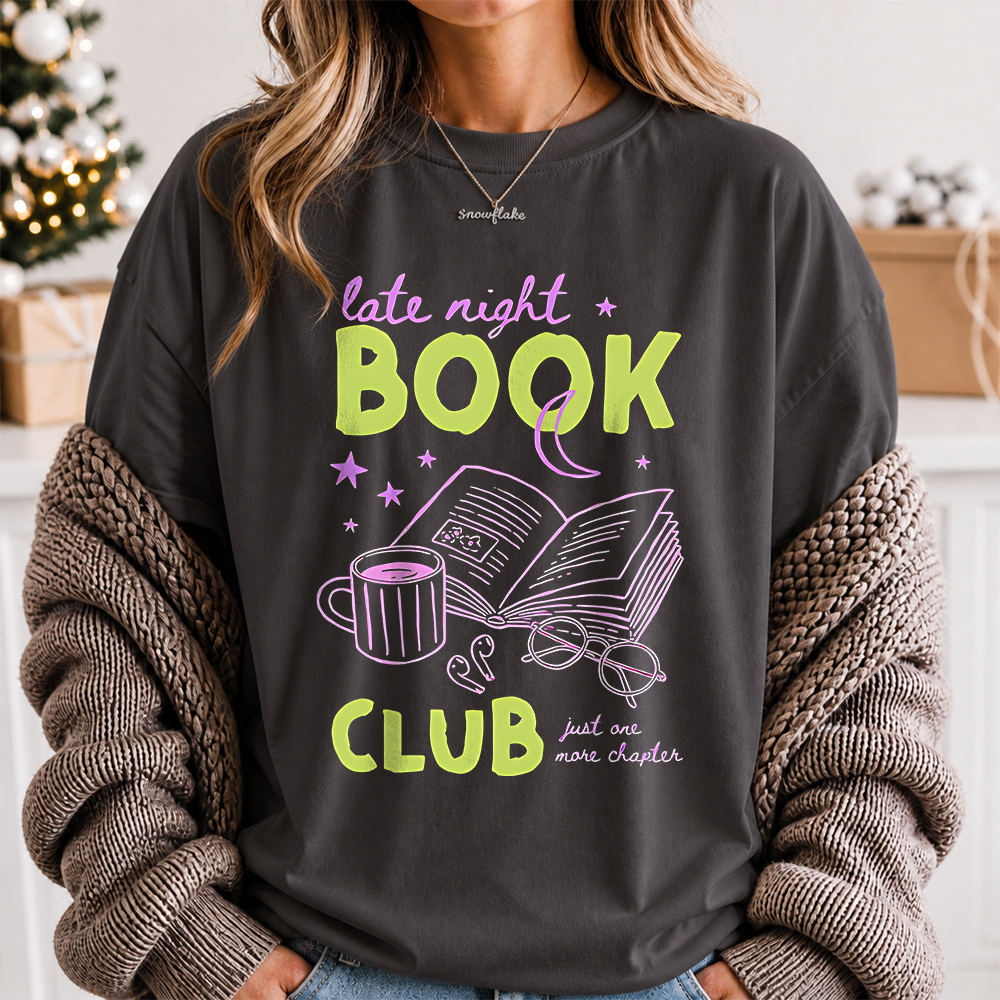 Book Club Shirt, Late Night Reader with Mug and Glasses