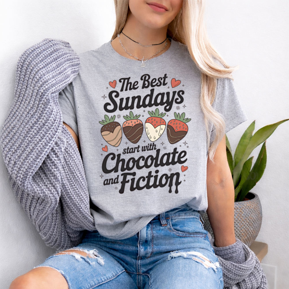 Bookish Book Lover T-Shirt - The Best Sundays Start With Chocolate And Fiction 2