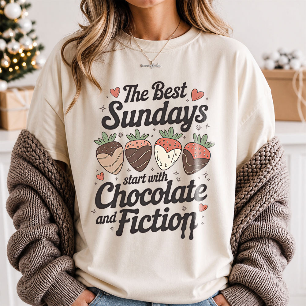 Bookish Book Lover T-Shirt – The Best Sundays Start With Chocolate And Fiction Image 3 Bookish Book Lover T-Shirt - The Best Sundays Start With Chocolate And Fiction 3