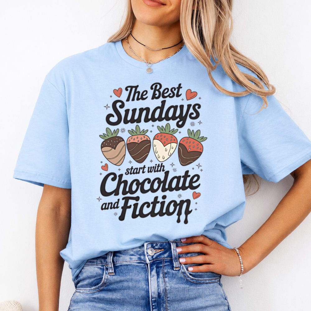 Bookish Book Lover T-Shirt – The Best Sundays Start With Chocolate And Fiction Image 4 Bookish Book Lover T-Shirt - The Best Sundays Start With Chocolate And Fiction 4