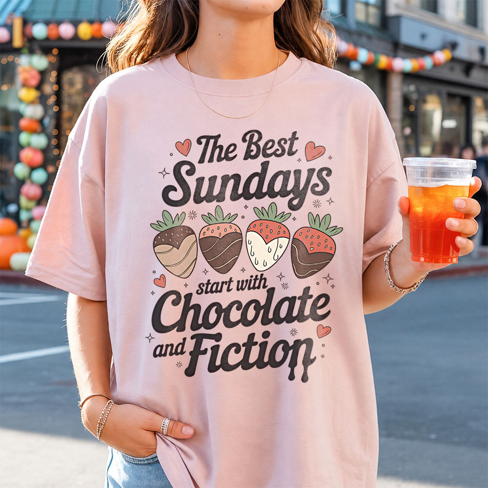 Bookish Book Lover T-Shirt – The Best Sundays Start With Chocolate And Fiction Image 7 Bookish Book Lover T-Shirt - The Best Sundays Start With Chocolate And Fiction 7