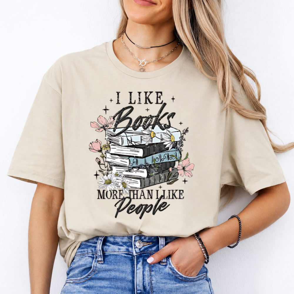 Books Over People Shirt, 'I Like Books' Floral Stack