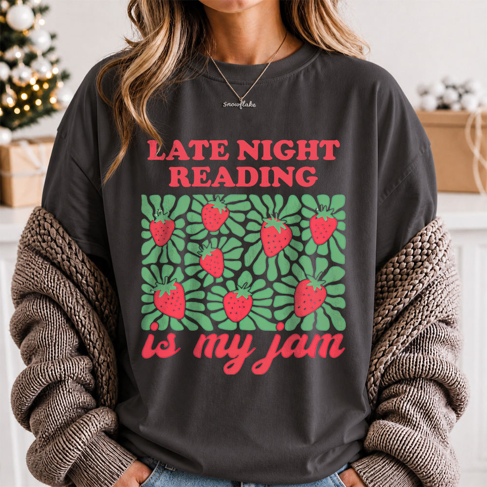 Booktrovert Shirt 'Late Night Reading is My Jam' Quote Tee 2