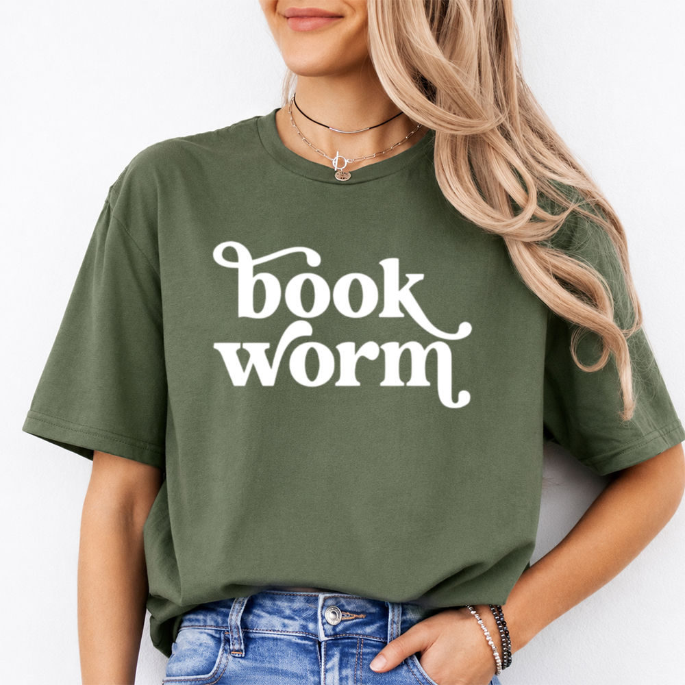 Bookworm Shirt 'book worm' Retro Script for Quiet Readers