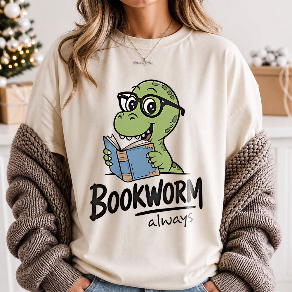 Bookworm Shirt Cute Dino with Glasses and 'Always' Quote 2