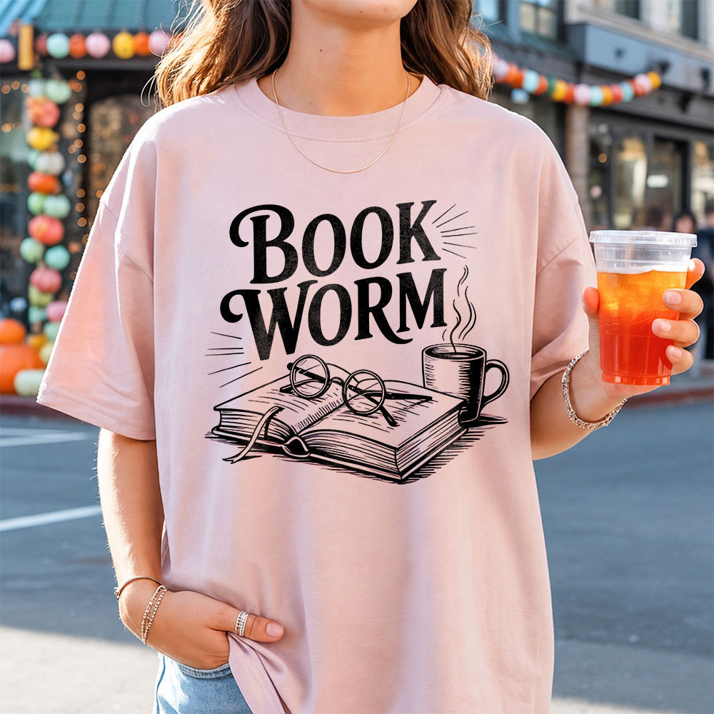 Bookworm Shirt for Late-Night Readers with Glasses and Mug