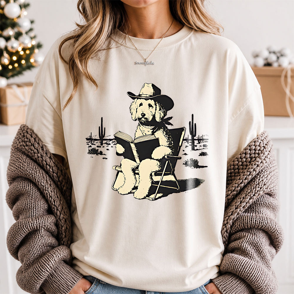 Bookworm Shirt: Goldendoodle Cowboy Reading