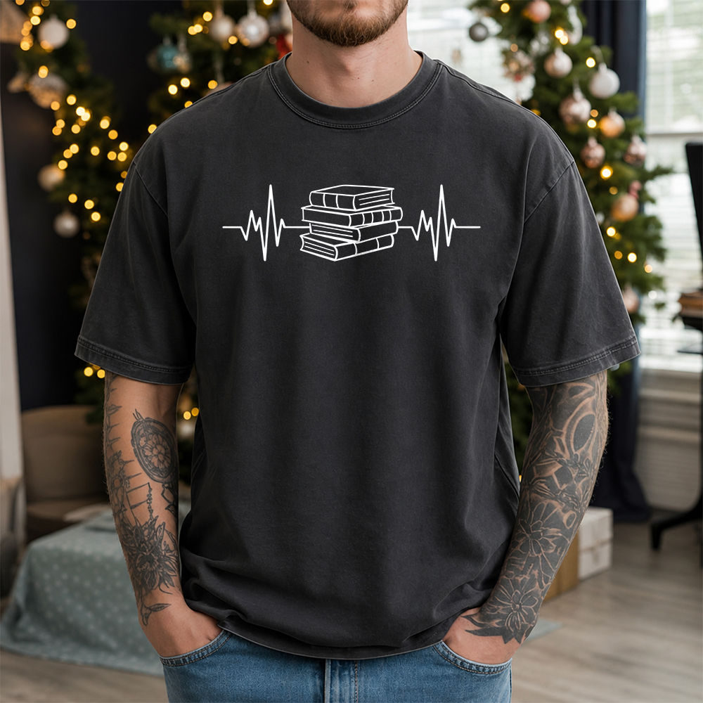 Bookworm Shirt Heartbeat Stack of Books Tee Image 3 Bookworm Shirt Heartbeat Stack of Books Tee 3