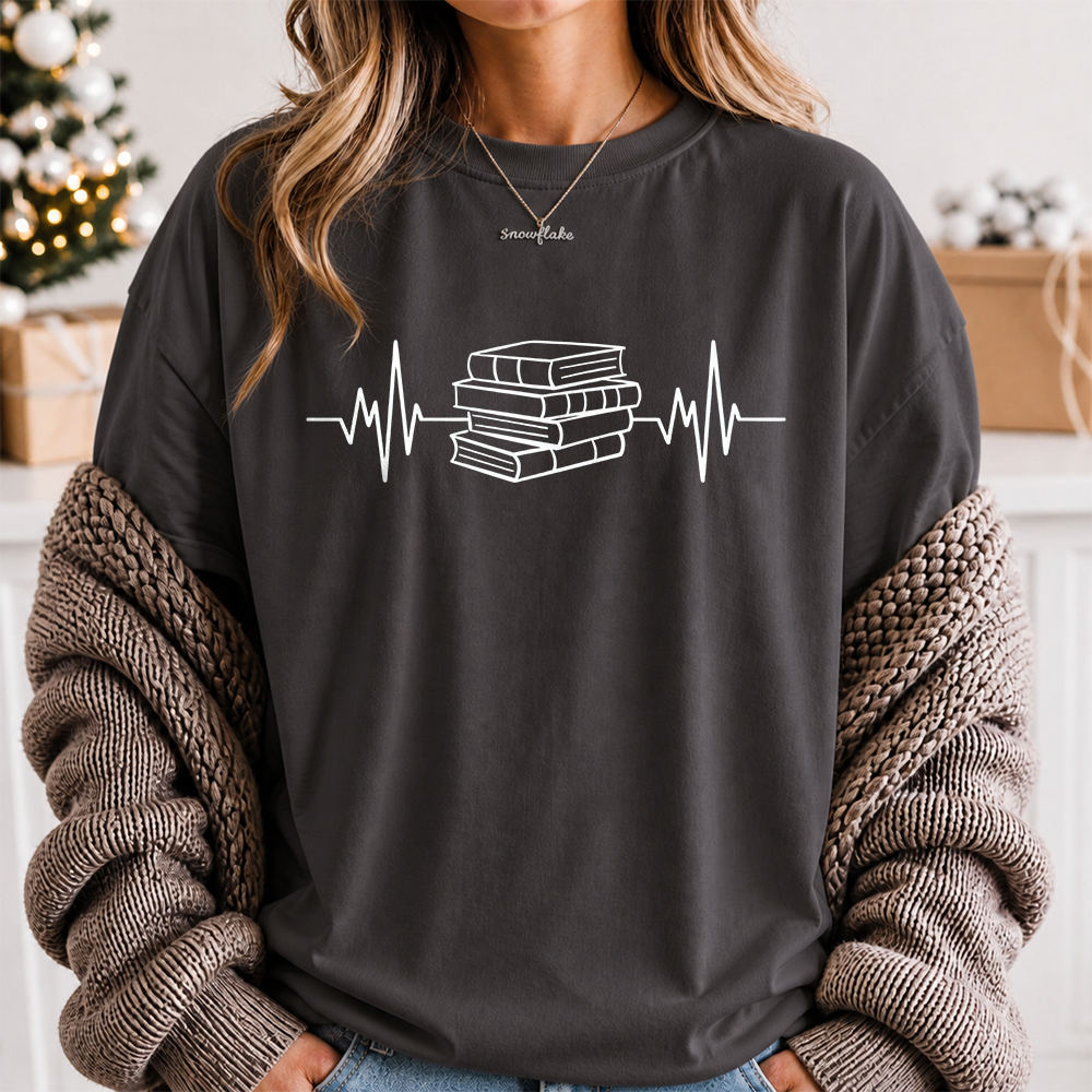 Bookworm Shirt Heartbeat Stack of Books Tee