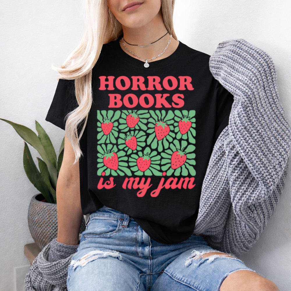 Bookworm Shirt: Horror Books Is My Jam Strawberry Graphic