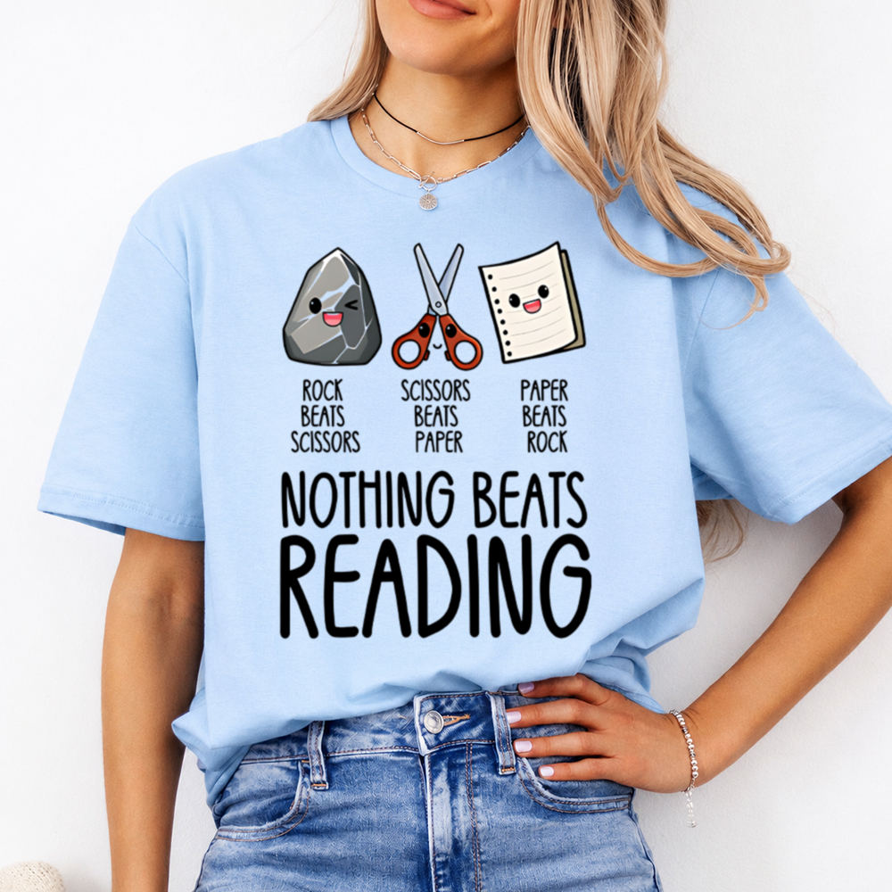 Bookworm Shirt Nothing Beats Reading with Rock Paper Scissors Characters 2