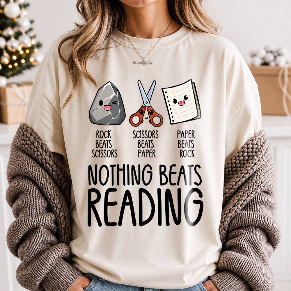 Bookworm Shirt Nothing Beats Reading with Rock Paper Scissors Characters