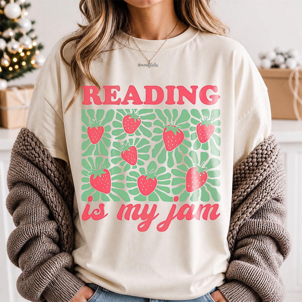 Bookworm Shirt Reading Is My Jam Strawberry Cozy Vibes