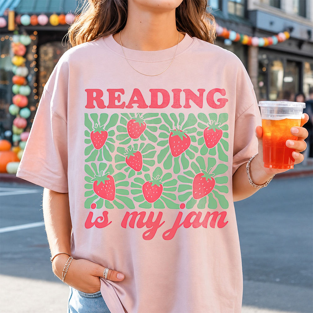 Bookworm Shirt Reading Is My Jam Strawberry Cozy Vibes Image 6 Bookworm Shirt Reading Is My Jam Strawberry Cozy Vibes 6