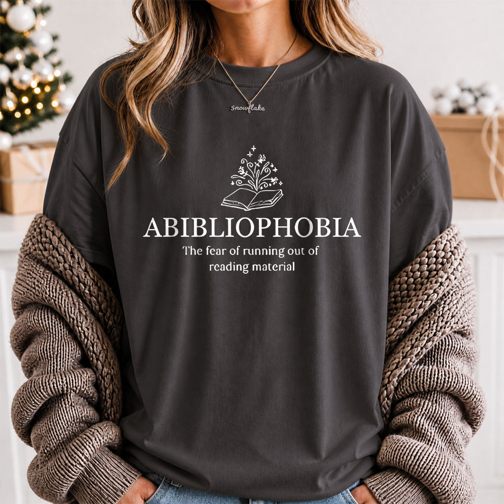 Bookworm Shirt with Abibliophobia Quote