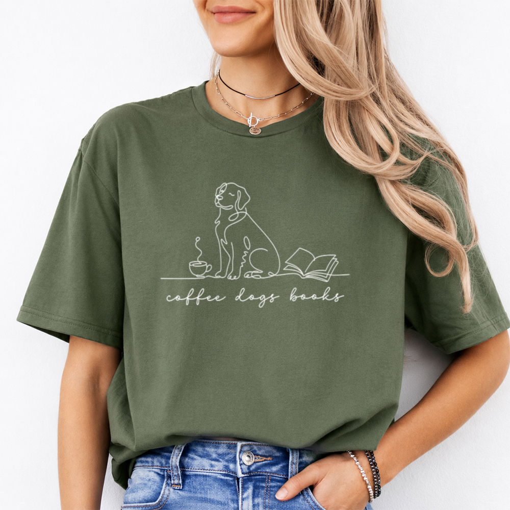 Coffee and Books Shirt for Dog-Loving Booktroverts