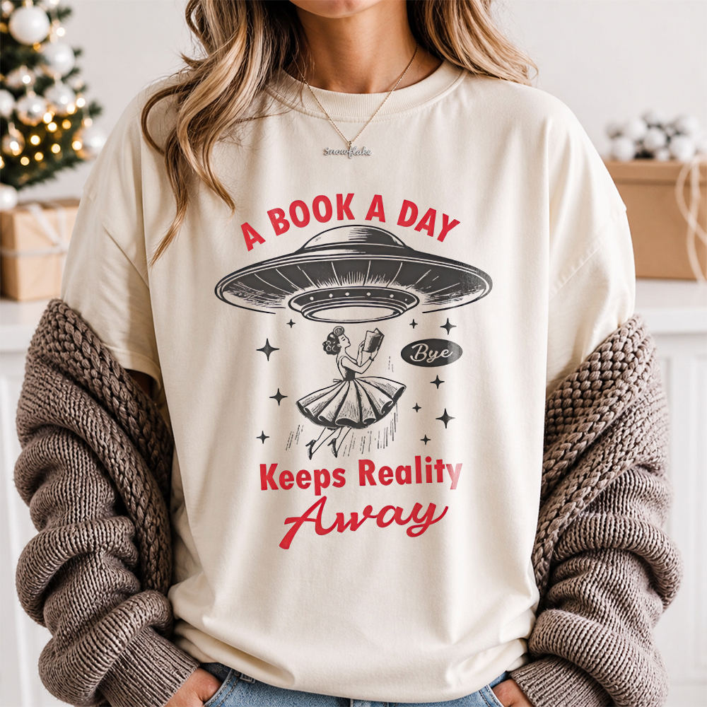 Funny Book Lover T-Shirt - A Book A Day Keeps Reality Away