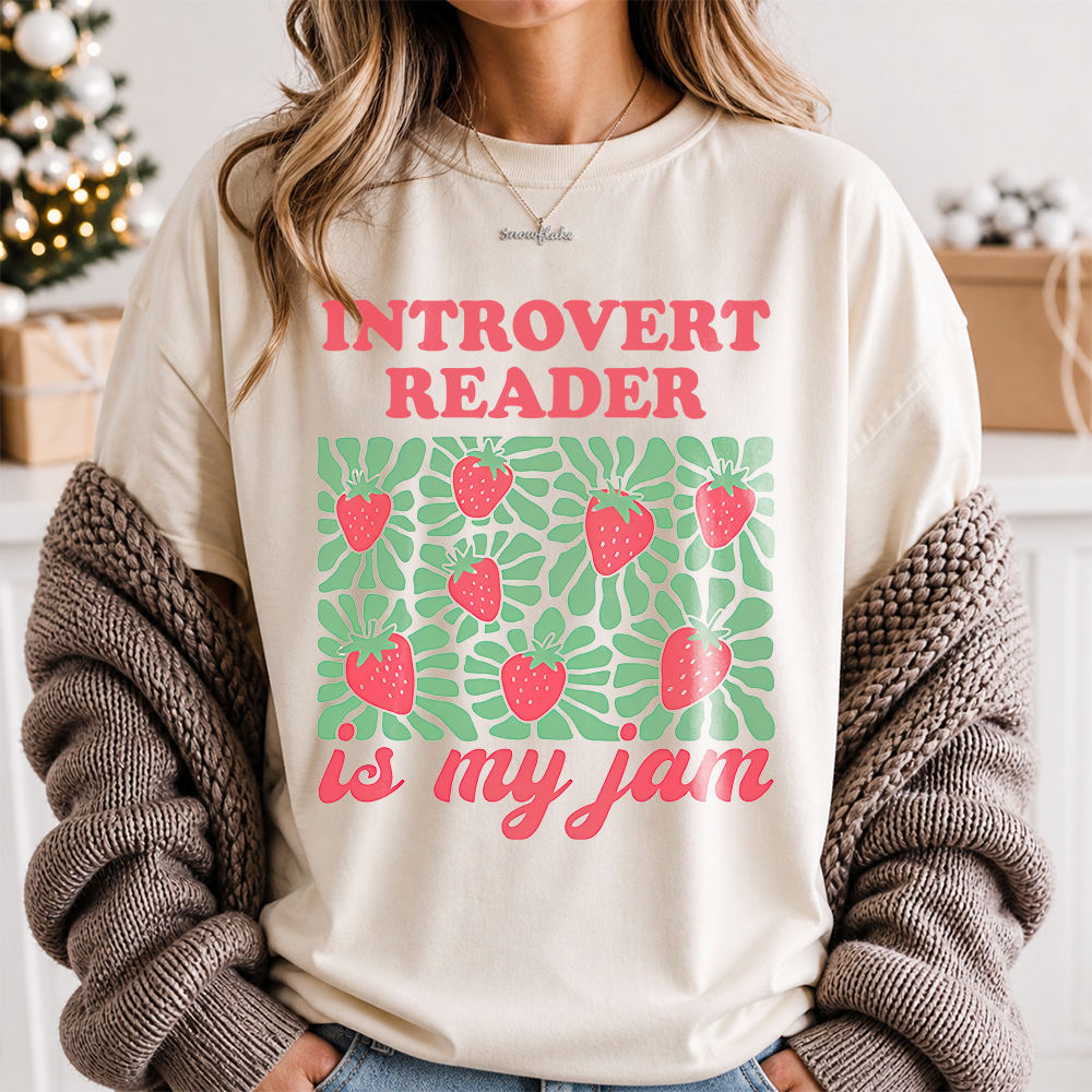 introvert reader shirt with strawberry jam motif 2
