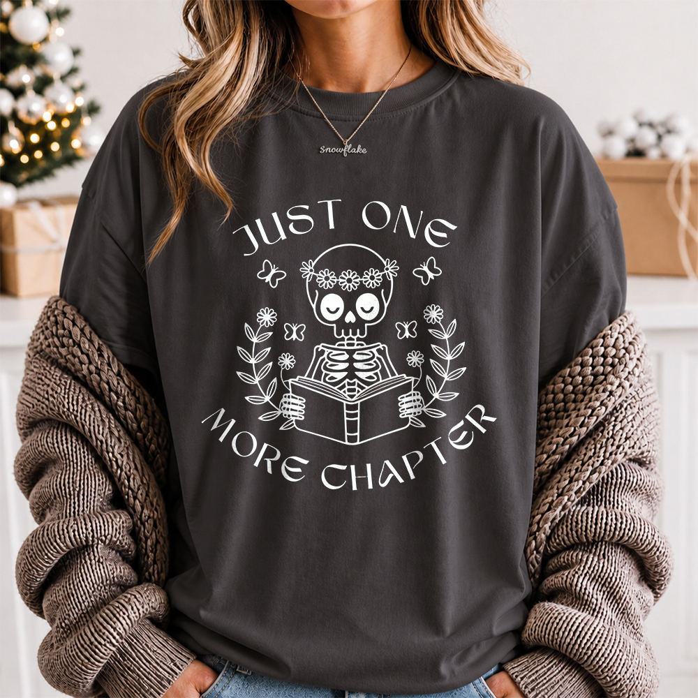 Just One More Chapter Shirt Floral Skeleton Reader Tee