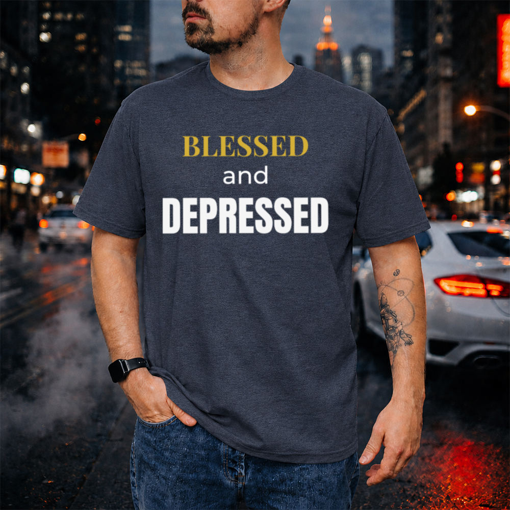 Self Deprecating Humor Shirt ‘Blessed and Depressed’ Overthinker Mood Image 4 Self Deprecating Humor Shirt 'Blessed and Depressed' Overthinker Mood 4