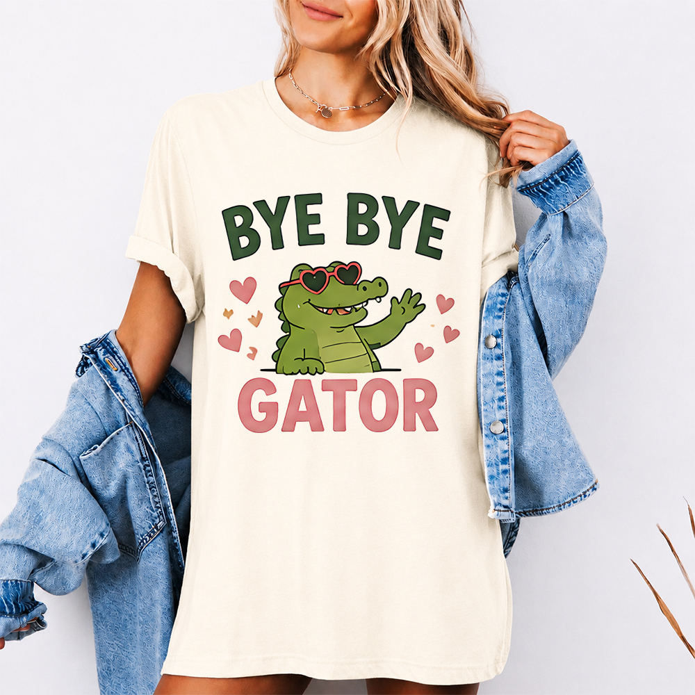 Funny Alligator Cartoon Shirt Bye Bye Gator Humor Graphic Tee 2