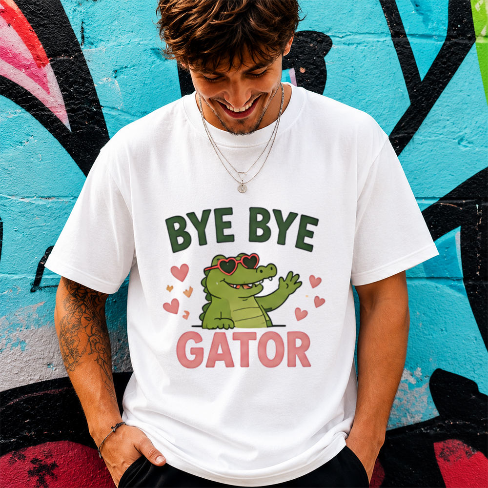 Funny Alligator Cartoon Shirt Bye Bye Gator Humor Graphic Tee