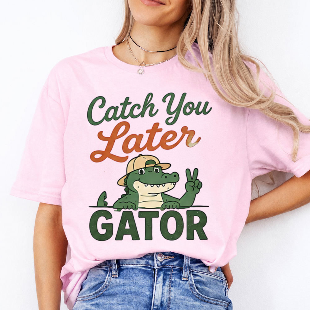 Funny Alligator Cartoon Shirt Catch You Later Gator Retro Graphic Tee