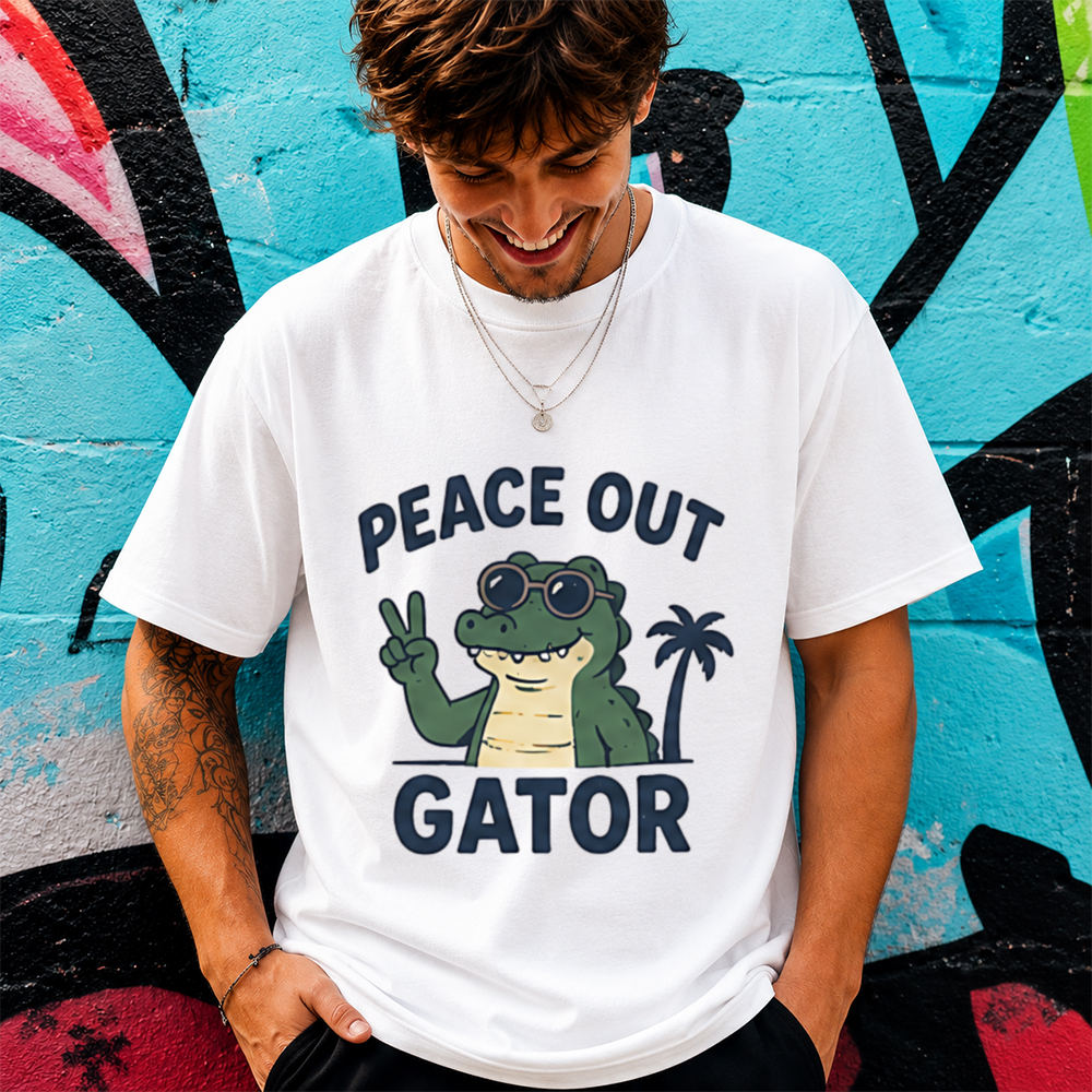 Funny Alligator Cartoon Shirt Peace Out Gator Graphic Tee 2