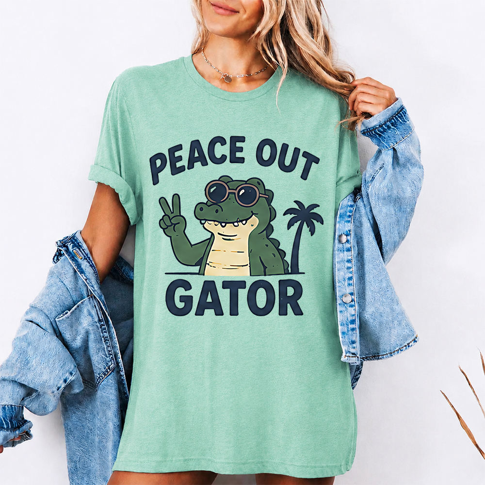 Funny Alligator Cartoon Shirt Peace Out Gator Graphic Tee Image 3 Funny Alligator Cartoon Shirt Peace Out Gator Graphic Tee 3