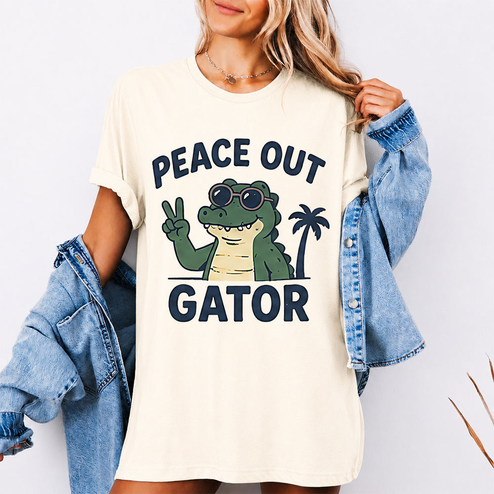Funny Alligator Cartoon Shirt Peace Out Gator Graphic Tee