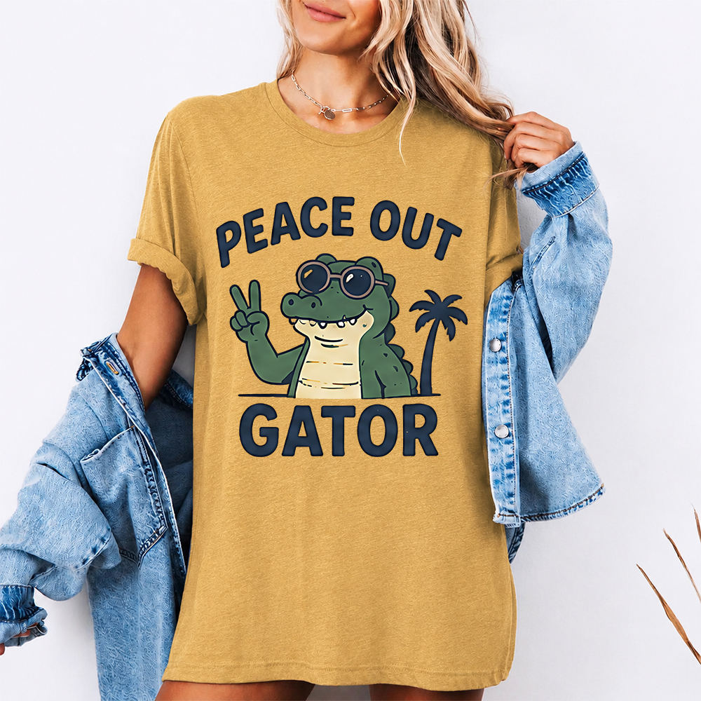 Funny Alligator Cartoon Shirt Peace Out Gator Graphic Tee Image 6 Funny Alligator Cartoon Shirt Peace Out Gator Graphic Tee 6