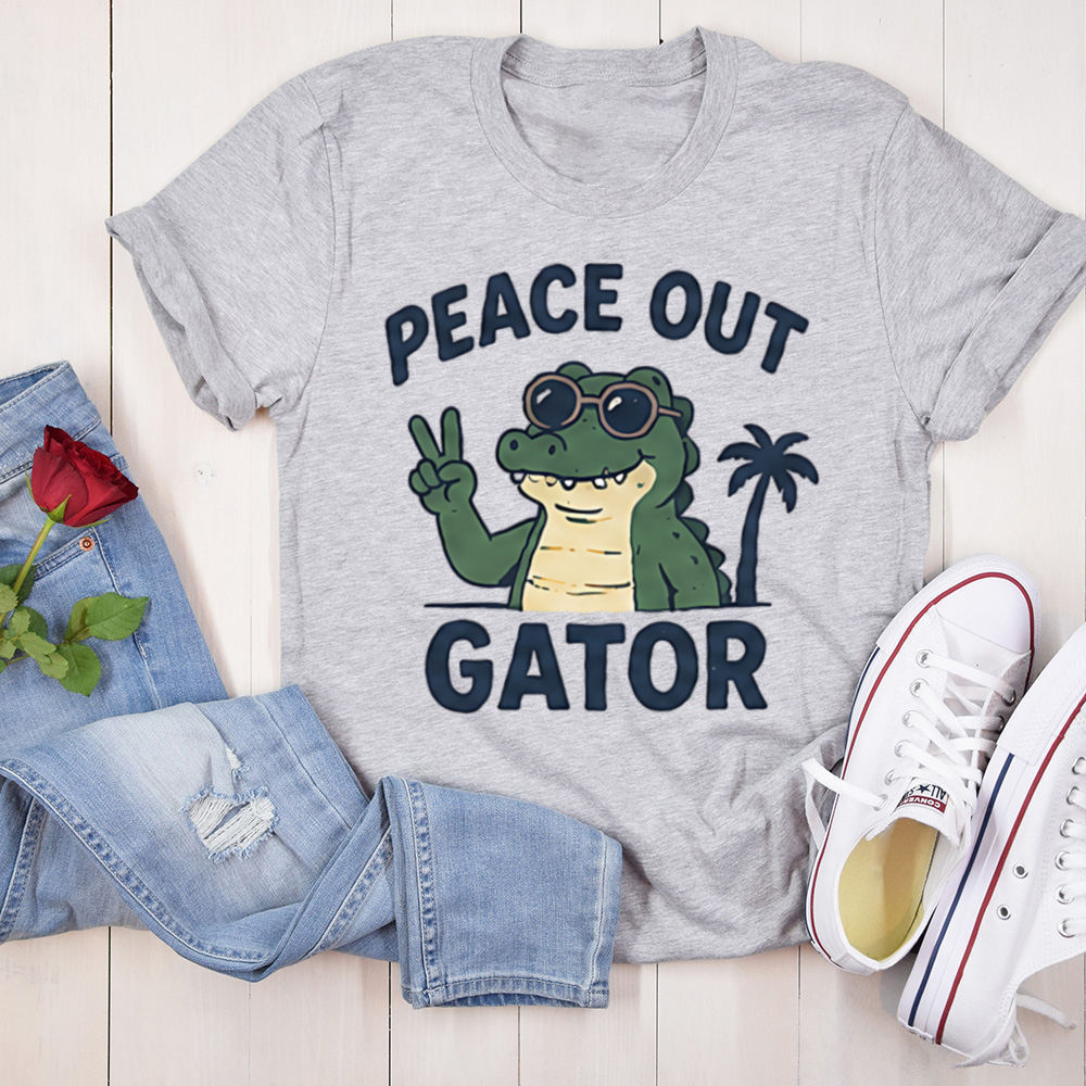 Funny Alligator Cartoon Shirt Peace Out Gator Graphic Tee Image 7 Funny Alligator Cartoon Shirt Peace Out Gator Graphic Tee 7