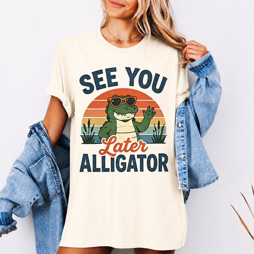 Funny Alligator Cartoon Shirt See You Later Alligator Retro Graphic Tee 2