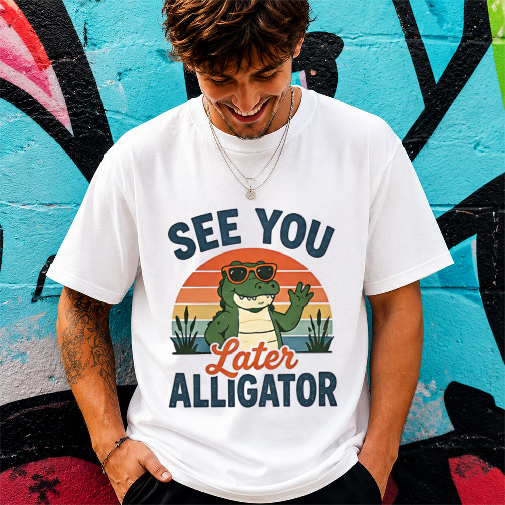 Funny Alligator Cartoon Shirt See You Later Alligator Retro Graphic Tee