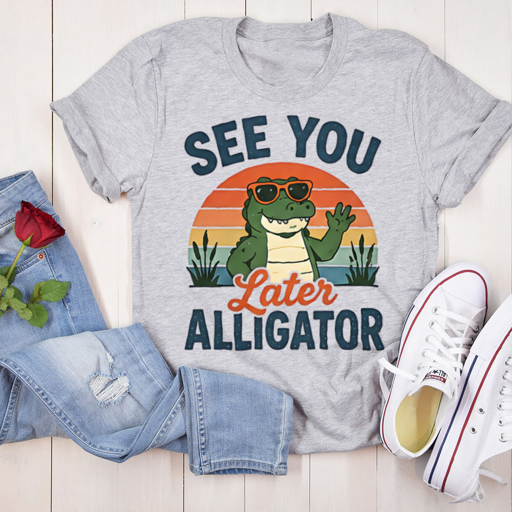 Funny Alligator Cartoon Shirt See You Later Alligator Retro Graphic Tee Image 7 Funny Alligator Cartoon Shirt See You Later Alligator Retro Graphic Tee 7